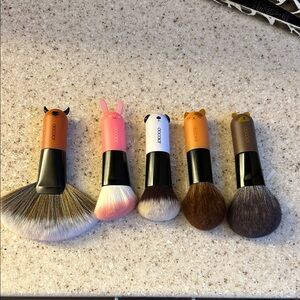 Adorable Animal Makeup Brush Set - Pink, White, Brown, Gray